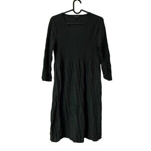 Eileen Fisher Green Wool Ribbed Pleated Fit Flare Sweater Dress Womens Small